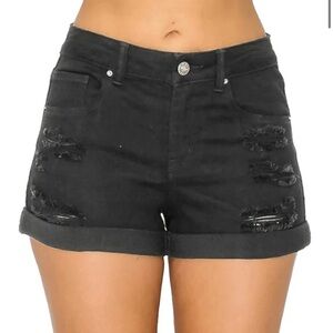 Wax Jean Distressed High Waist Mom Shorts